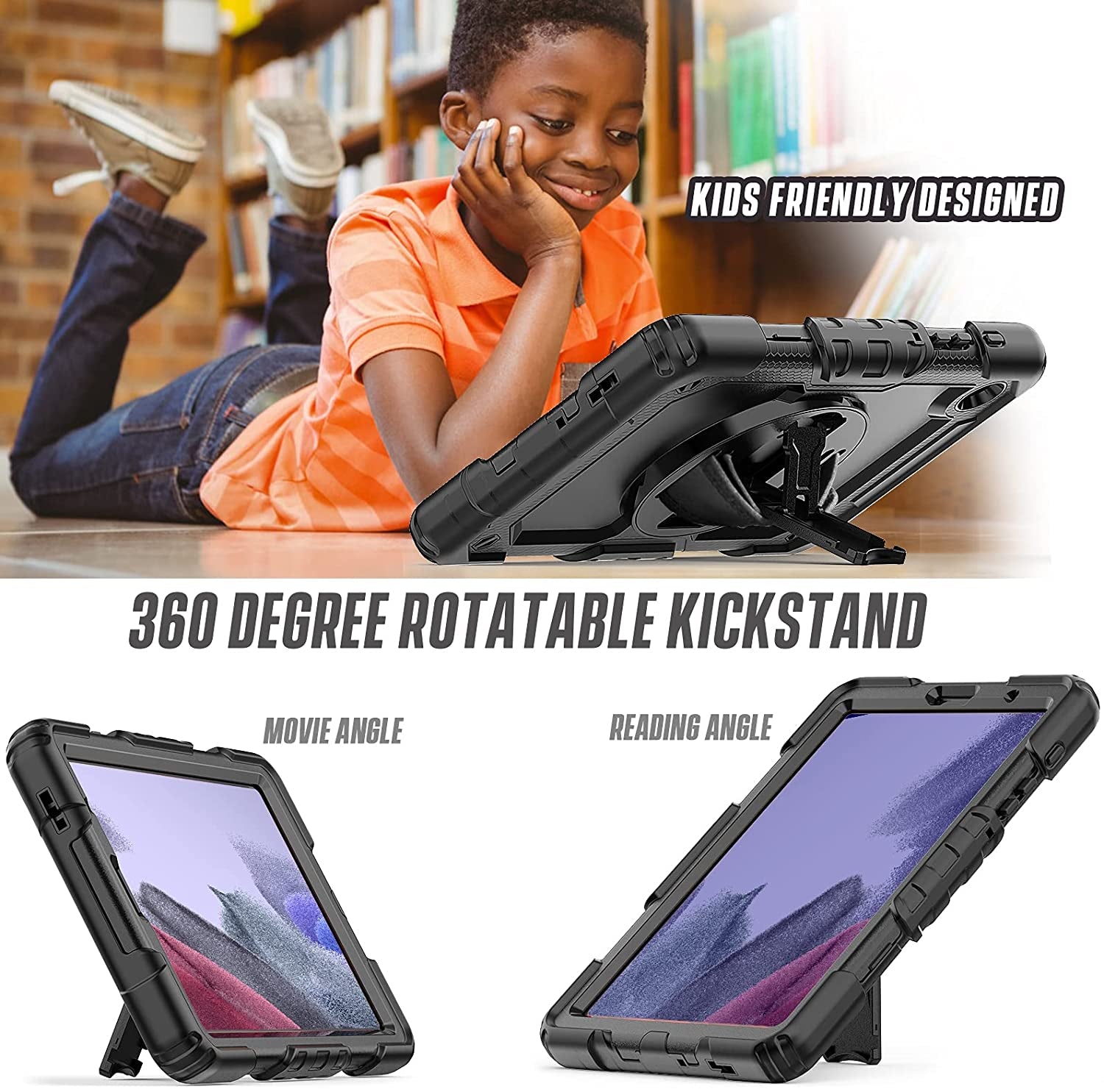 Samsung Galaxy Tab A7 Lite Case 2021 with Screen Protector | Tab A7 Lite 8.7 Inch SM-T225/T220 Full Body Shockproof Durable Rugged Rubber Protective Case W/Hand Strap Shoulder Strap